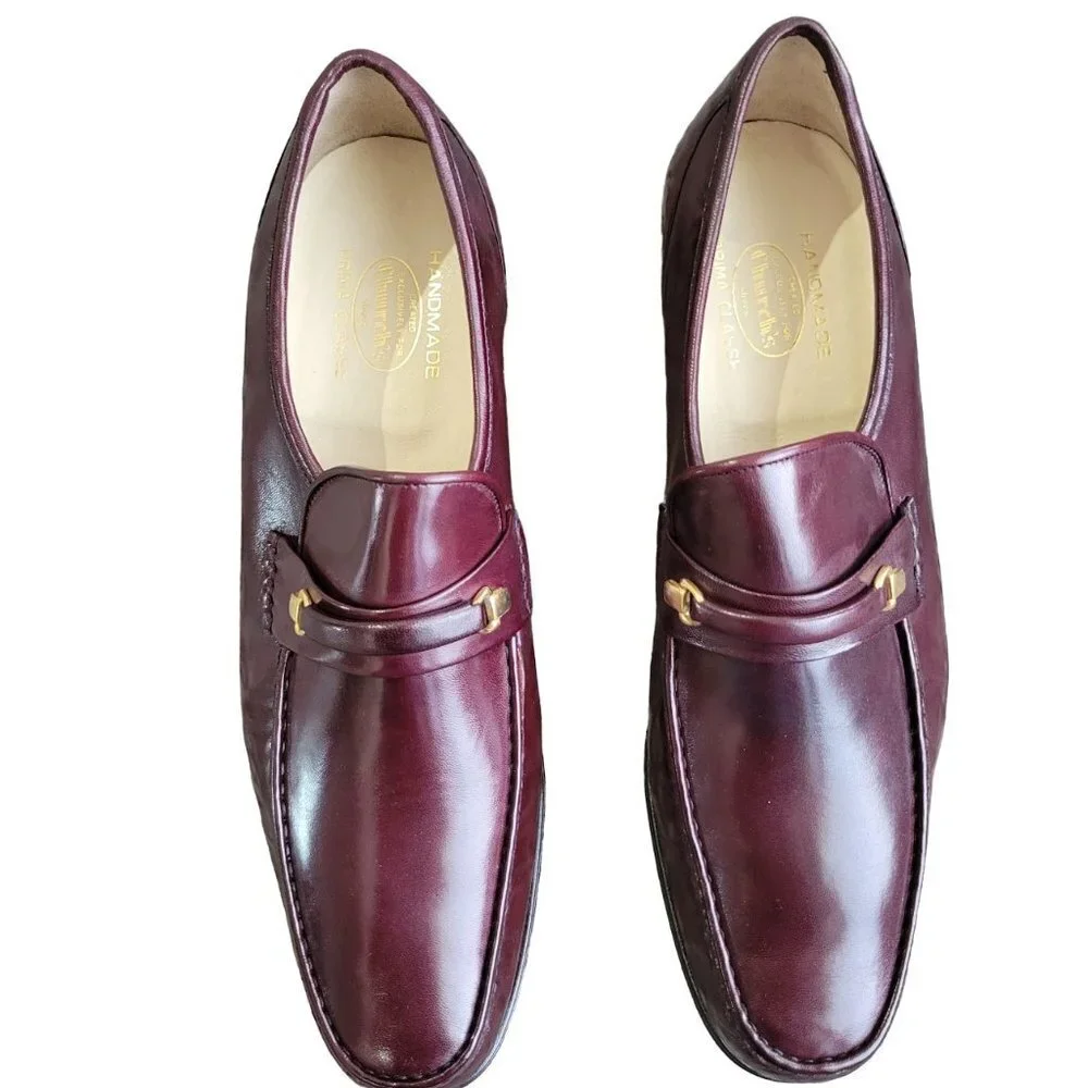 Never Worn CHURCH'S Handmade Prima Classe Burgundy Leather Loafers Men's 12N